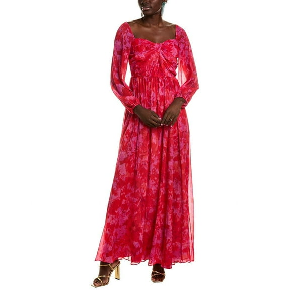 ML Monique Lhuillier womens Emery Chiffon Maxi Dress, 0, Red