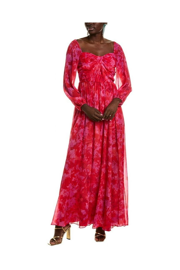 ML Monique Lhuillier womens  Emery Chiffon Maxi Dress, 2, Red