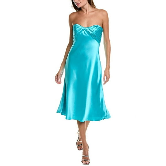 ML Monique Lhuillier womens Imara Satin Midi Dress, 6, Blue