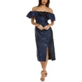 thumbnail image 1 of ML Monique Lhuillier womens  Off-The-Shoulder Midi Dress, 0, Blue, 1 of 3