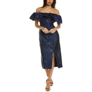 ML Monique Lhuillier womens Off-The-Shoulder Midi Dress, 2, Blue