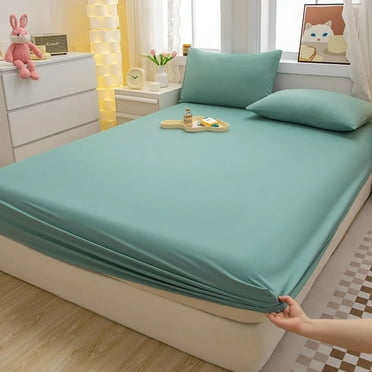 ML Solid Color Fitted Sheet with Elastic Band Mattress Cotton Bed Cover Single Double King Skin Friendly Cotton White Bed Sheet