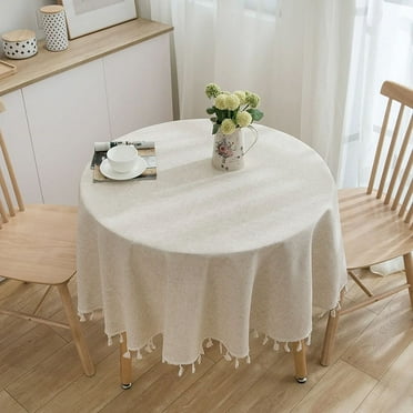 ML Solid Color Round Tablecloth Cotton Linen Fabric Tassel Dust-Proof Table Cover for Kitchen Dinning Farmhouse Tabletop Decoration