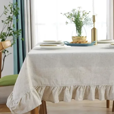 ML Table Cover Ruffled Tablecloth Cotton Linen Fabric Solid Color Rectangular Kitchen Party Wedding Decor Natural Dirt Resistant