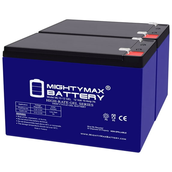 ML10-12 GEL - 12 Volt 10 AH, GEL Type, F2 Terminal, Rechargeable SLA AGM Battery - 2 Pack