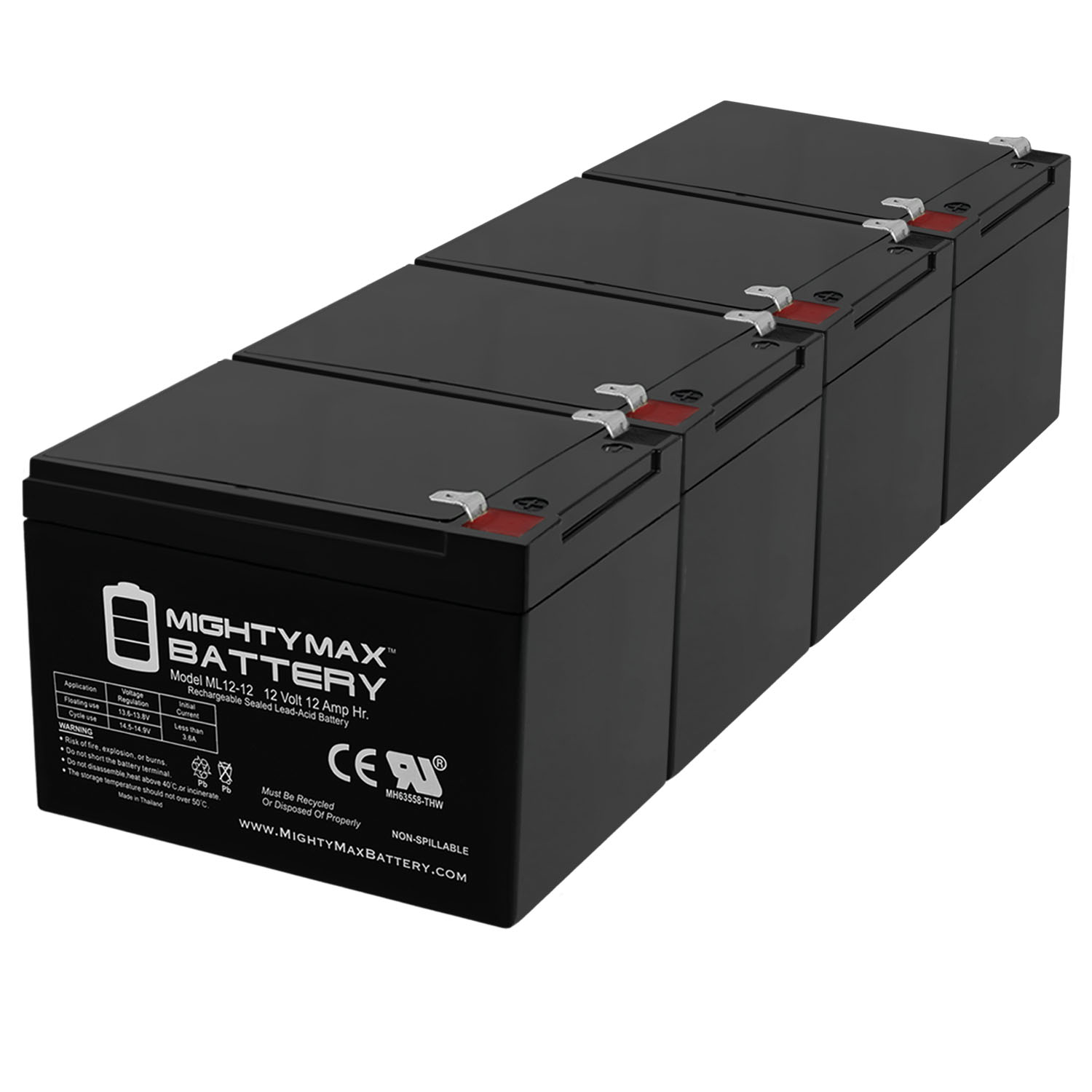 ML12-12 - 12V 12AH F2 Battery Replaces Universal Power Group 85957 UB12120FR - 4 Pack - image 1 of 6