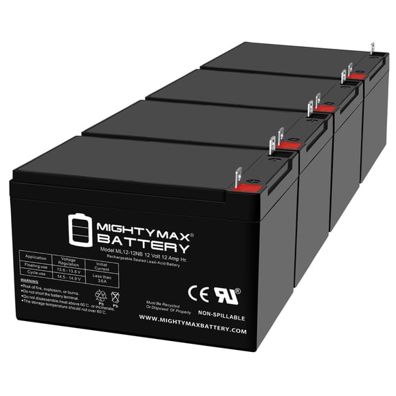 ML12-12NB 12V, 12Ah, NB Terminal, Replacement Battery Compatible with Ebike Electric Scooter E-Bike Boreem - 4 Pack
