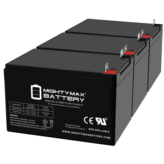 ML12-12NB 12V, 12Ah, NB Terminal, Replacement Battery Compatible with Rascal MicroBalance 170 - 3 Pack