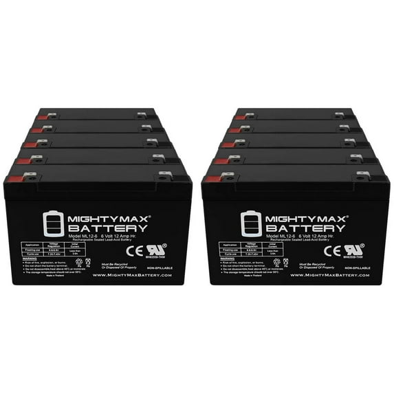 ML12-6 .250TT - 6 VOLT 12 AH SLA BATTERY - PACK OF 10