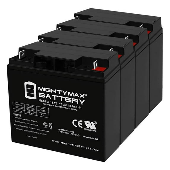 ML18-12 - 12V 18AH CB19-12 SLA AGM Rechargeable Deep Cycle Replacement Battery - 4 Pack