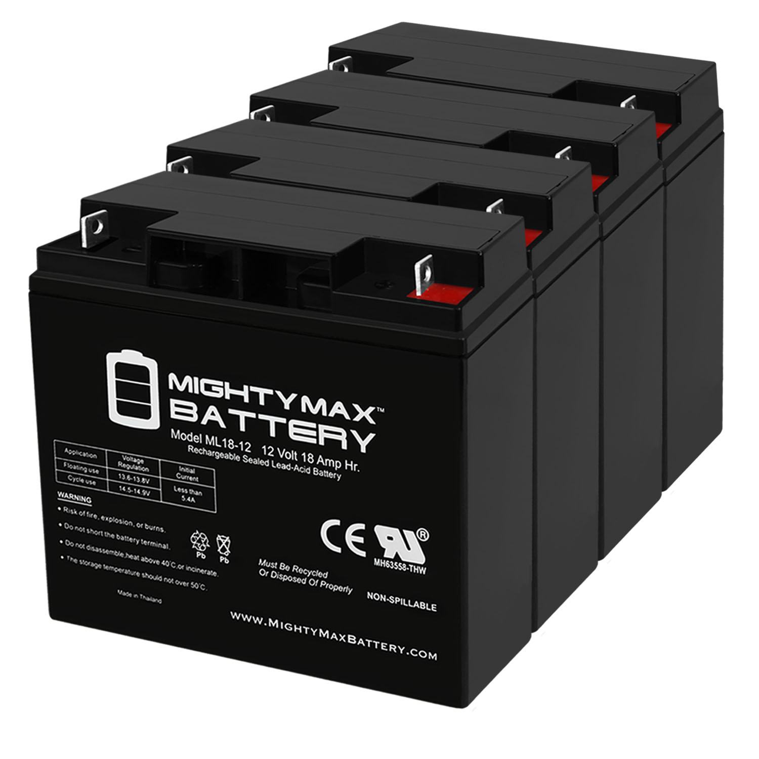 ML18-12 - 12V 18AH M6/T6 Audio System Battery Replaces Odyssey PC680 - 4 Pack - image 1 of 6