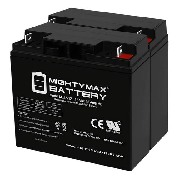 ML18-12 - 12V 18AH UPS Battery Replaces 20Ah BB Battery HR22-12, HR2212 - 2 Pack