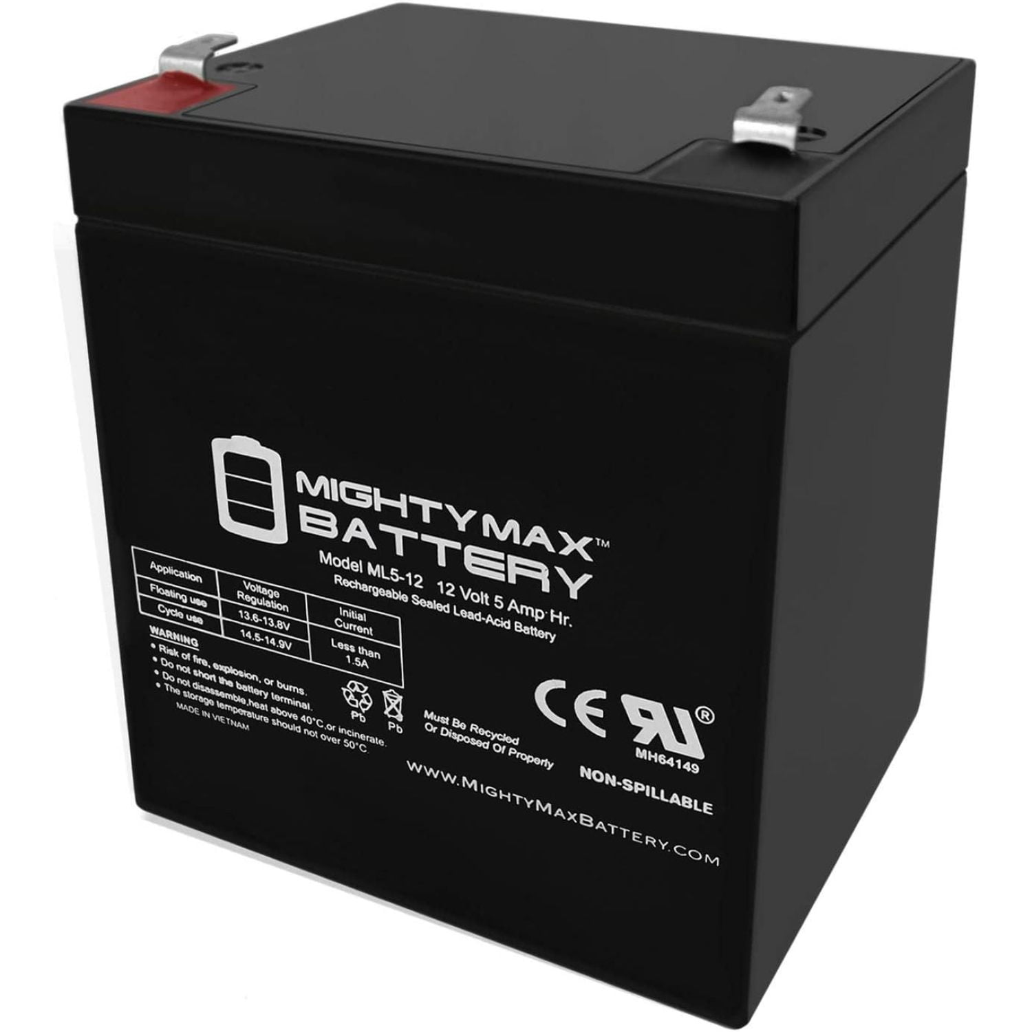 Charity Battery CB1250 12V 5Ah Replacement Battery For Garage Door Openers - SLA AGM, F1 Terminal - View #14