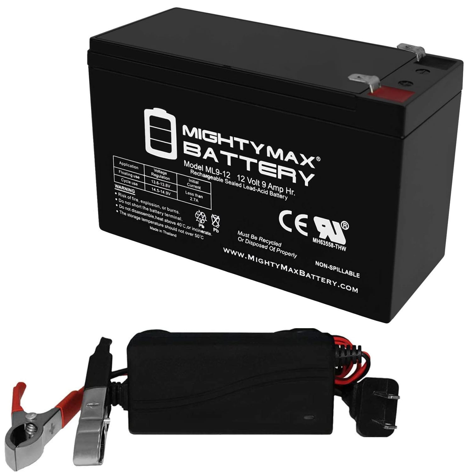 Mighty Max Battery ML9-12, 12V 9AH SLA Battery with 12V Charger