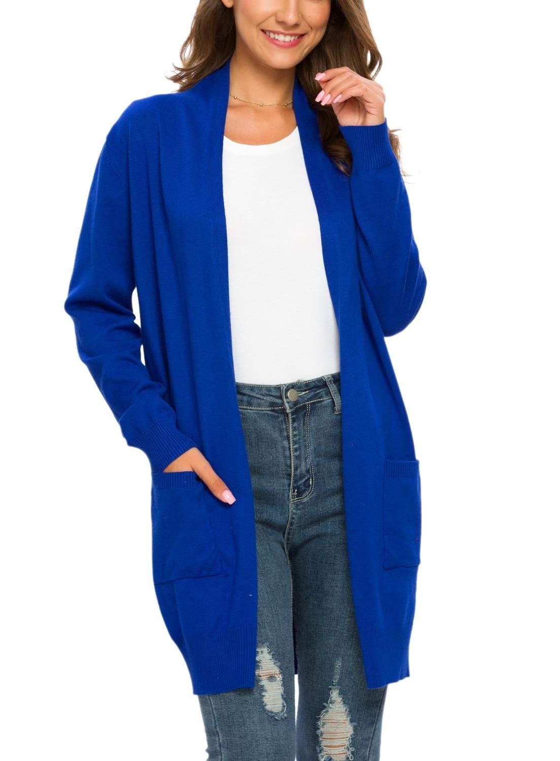 Women's Open Front Cardigan Sweater – Ribbed Knit, Button Down, Deep Blue, XX-Large, Casual & Office Wear