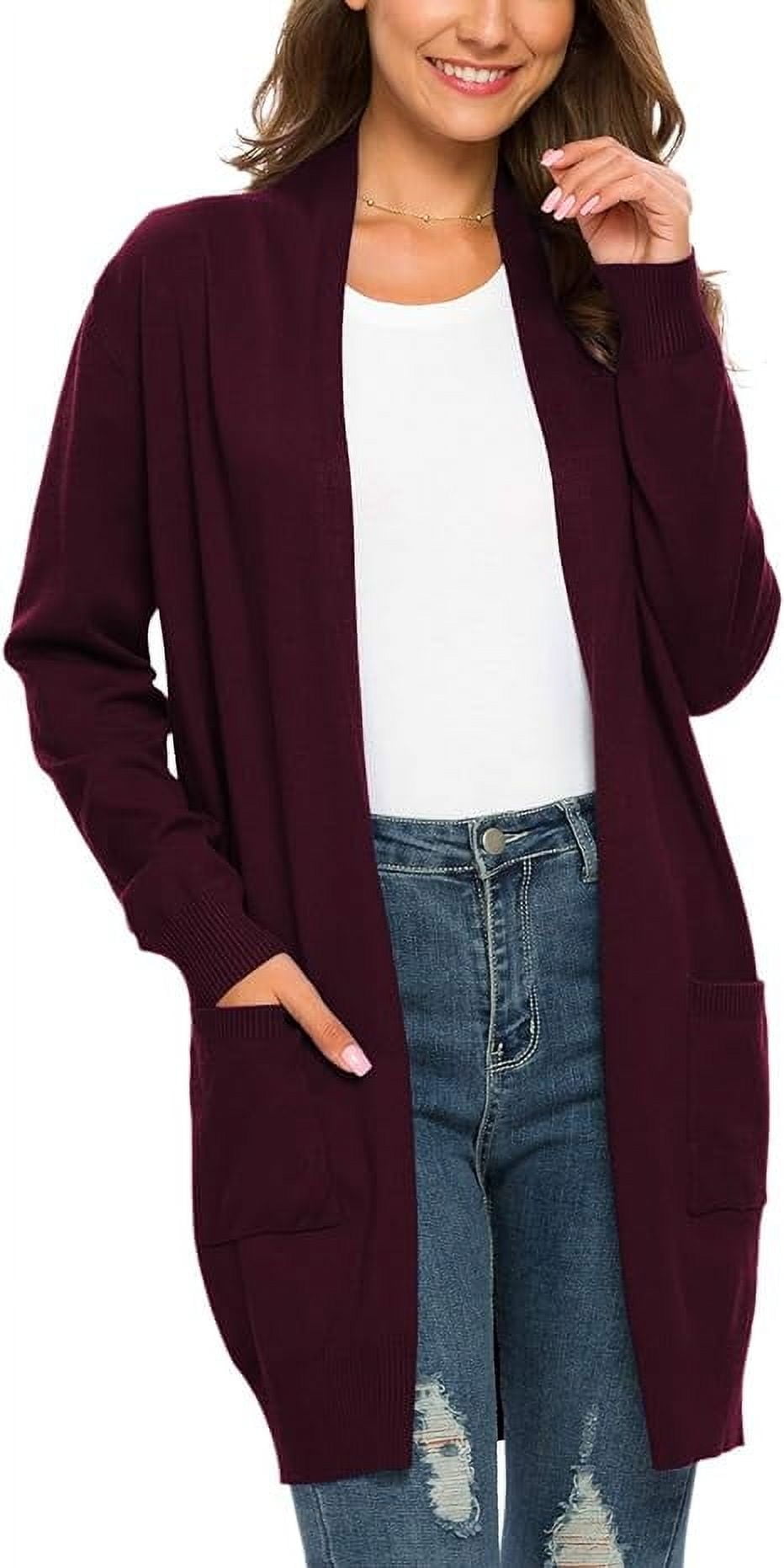 Essential Solid Open Front Long Knited Cardigan Sweater for Women, 2XL Wine