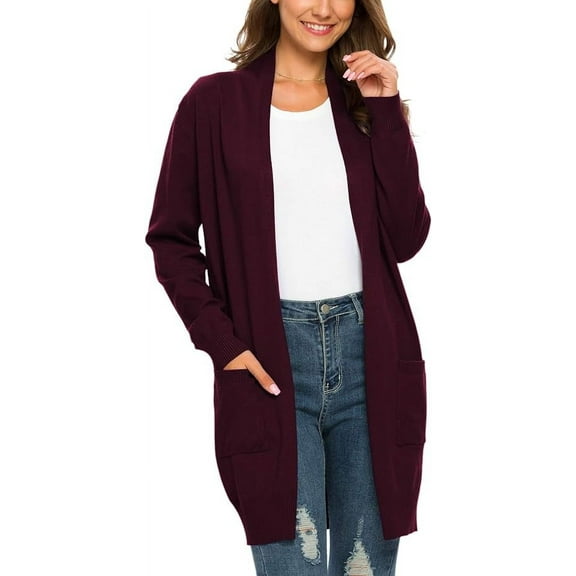 MLANM Essential Solid Open Front Long Knited Cardigan Sweater for Women, 2XL Wine