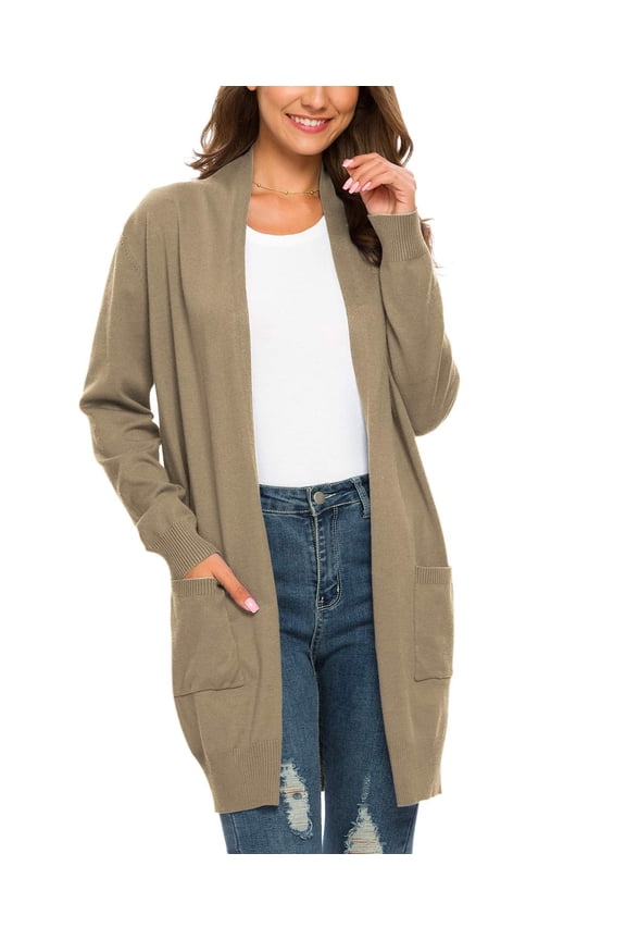 Essential Solid Open Front Long Knited Cardigan Sweater for Women, L Camel