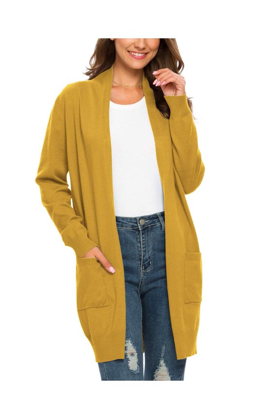 Essential Solid Open Front Long Knited Cardigan Sweater for Women, M Yellow