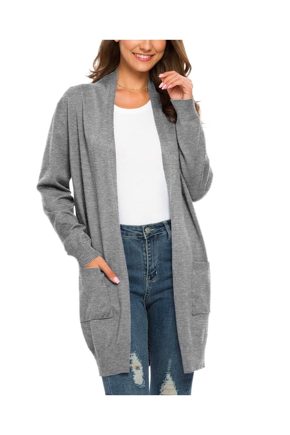Essential Solid Open Front Long Knited Cardigan Sweater for Women, S Grey