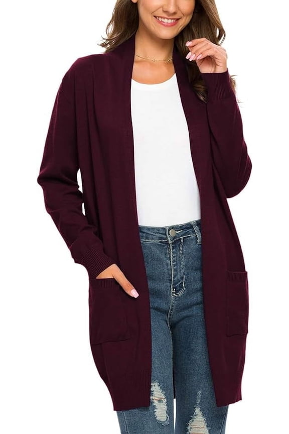 Essential Solid Open Front Long Knited Cardigan Sweater for Women, S Wine