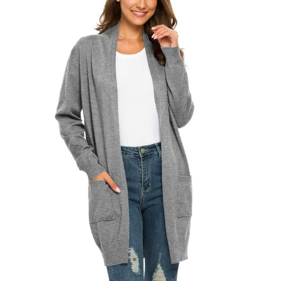 MLANM Essential Solid Open Front Long Knited Cardigan Sweater for Women, XL Grey