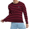 thumbnail image 1 of MLANM Men's Casual Cotton Striped Crewneck Long-Sleeve T-Shirt Basic Pullover Tee Shirt, M Black Red, 1 of 7