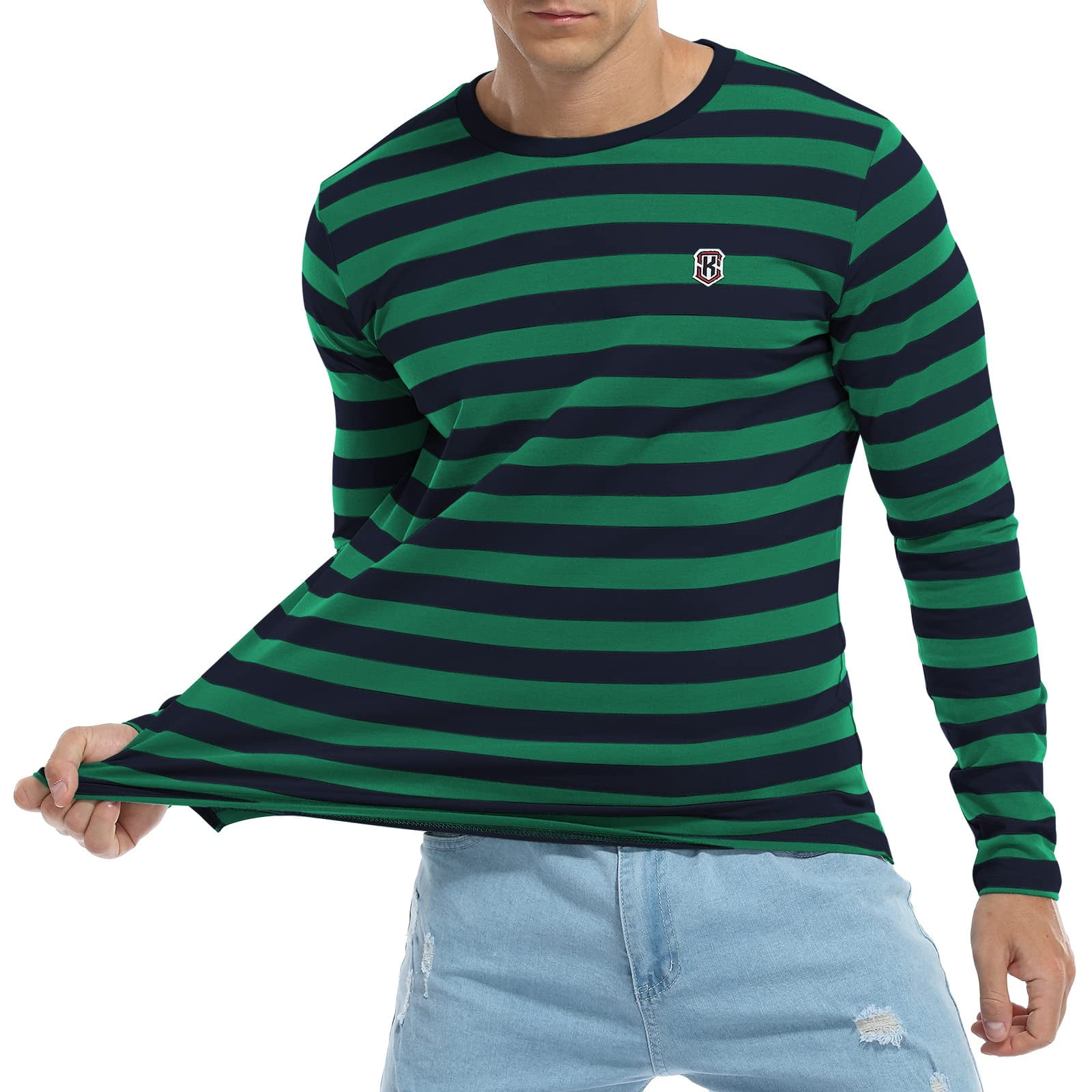 Green and black striped long best sale sleeve shirt