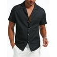thumbnail image 1 of MLANM Men's Hawaiian Floral Shirts Cotton Linen Button Down Tropical Holiday Beach Shirts, 2XL Black, 1 of 7