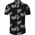 thumbnail image 1 of MLANM Men's Hawaiian Floral Shirts Cotton Linen Button Down Tropical Holiday Beach Shirts, M Leaf Black, 1 of 5