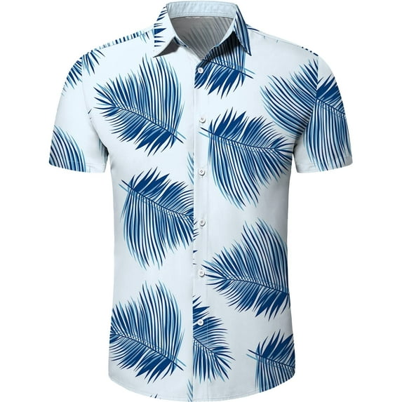 MLANM Men's Hawaiian Floral Shirts Cotton Linen Button Down Tropical Holiday Beach Shirts, XL Leaf White
