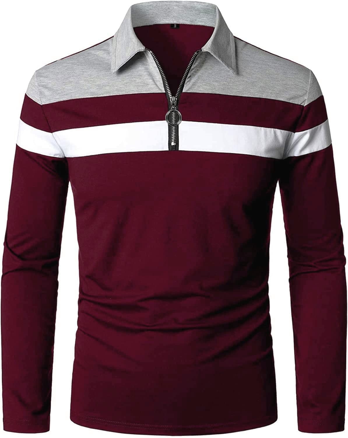 MLANM Men's Collared Zipper Golf Polo Shirt, Long Sleeve, Slim Fit