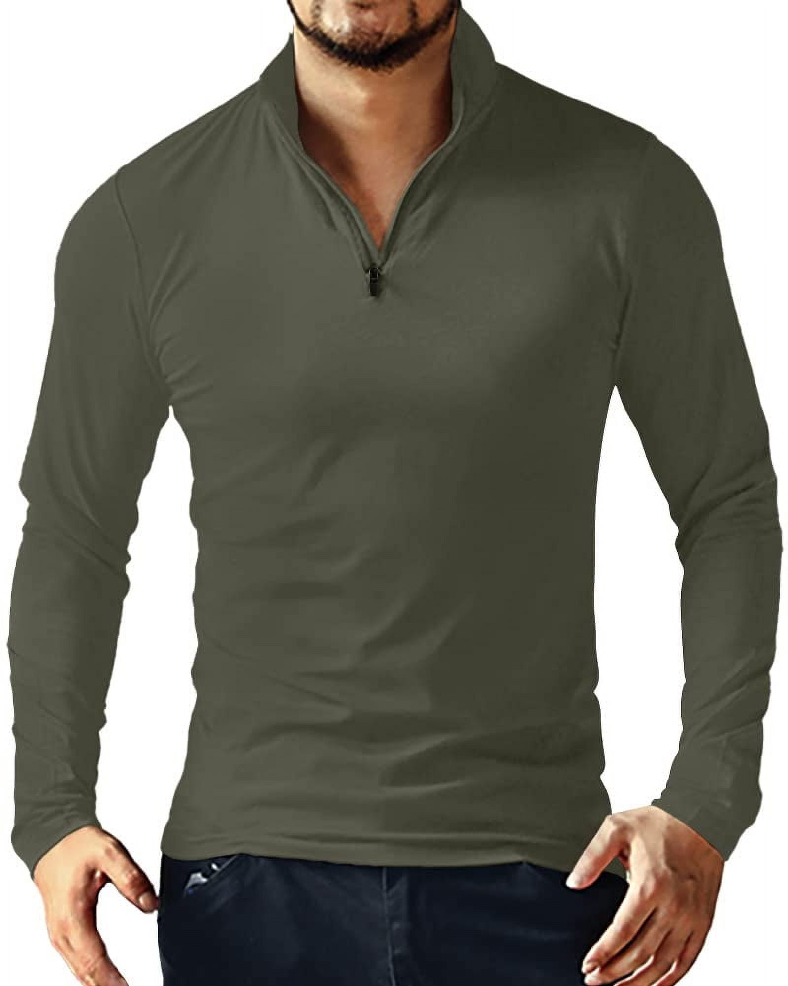 MLANM Men's Long Sleeve Polo Shirts Quarter-Zip Casual Slim Fit