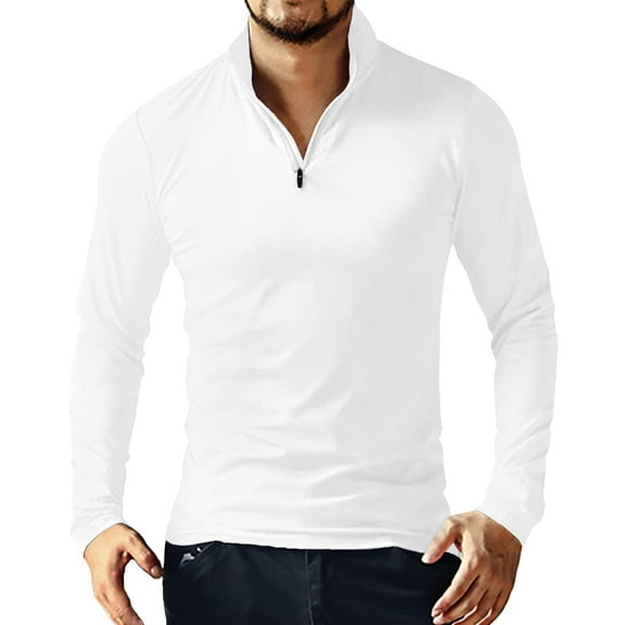 MLANM Men's Long Sleeve Polo Shirts Quarter-Zip Casual Slim Fit Mock Neck Basic Designed Cotton Shirts Male Tops
