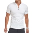 thumbnail image 1 of MLANM Men's Short Sleeve Polo Shirts Quarter-Zip Casual Slim Fit Mock Neck Basic Designed Cotton Shirts XL White, 1 of 7