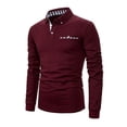 thumbnail image 1 of MLANM Mens Casual Long Sleeve Plaid Collar Polo Shirt Slim Fit Basic Shirts, XL Wine Red, 1 of 5