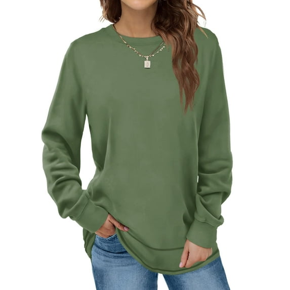 MLANM Sweatshirts for Women Crewneck Casual Long Sleeve Shirts Tunic Tops, 2XL Green