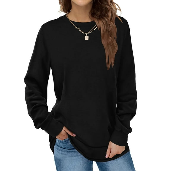 MLANM Sweatshirts for Women Crewneck Casual Long Sleeve Shirts Tunic Tops, L Black