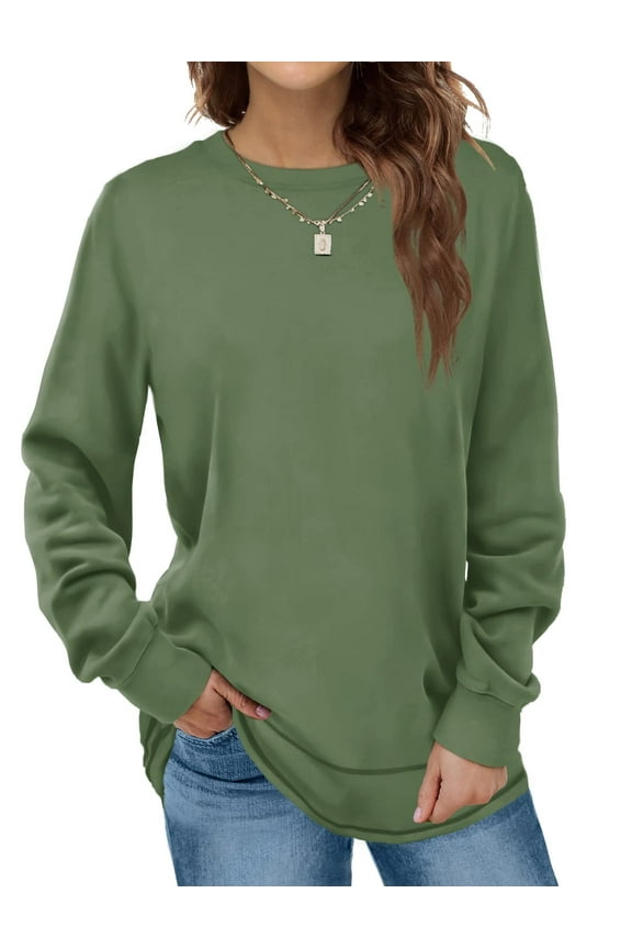 Sweatshirts for Women Crewneck Casual Long Sleeve Shirts Tunic Tops, L Green