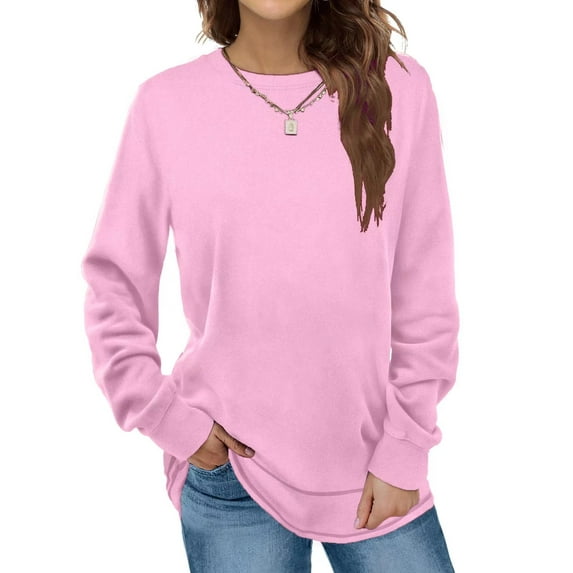 MLANM Sweatshirts for Women Crewneck Casual Long Sleeve Shirts Tunic Tops, M Pink