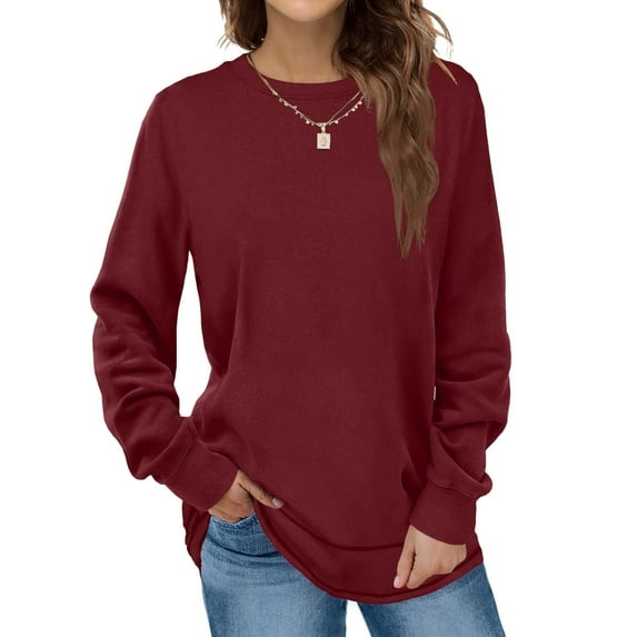 MLANM Sweatshirts for Women Crewneck Casual Long Sleeve Shirts Tunic Tops, XL Wine Red