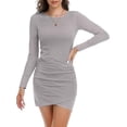 thumbnail image 1 of MLANM Women Fall Ruched Bodycon Long Sleeve Dress Wrap Front Elegant Casual Basic Fitted Short Dresses, XL Light Grey, 1 of 7