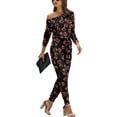 thumbnail image 1 of MLANM Women Long Sleeve Casual Off Shoulder Jumpsuit Elastic Waist Stretchy Long Romper with Pockets, 2XL Gypsophila Black, 1 of 7