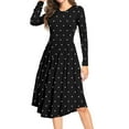 thumbnail image 1 of MLANM Women Long Sleeve Polka Dot Casual Modest Work Midi Knee Length Dress with Pocket, M Dot Black, 1 of 6