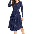 thumbnail image 1 of MLANM Women Long Sleeve Polka Dot Casual Modest Work Midi Knee Length Dress with Pocket, M Dot Navy, 1 of 6