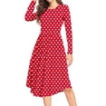 thumbnail image 1 of MLANM Women Long Sleeve Polka Dot Casual Modest Work Midi Knee Length Dress with Pocket, M Dot Red, 1 of 6