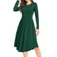 thumbnail image 1 of MLANM Women Long Sleeve Polka Dot Casual Modest Work Midi Knee Length Dress with Pocket, XL Dark Green, 1 of 6