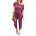 thumbnail image 1 of MLANM Women Short Sleeve Casual Off Shoulder Jumpsuit Elastic Waist Stretchy Long Romper with Pockets, 2XL Mauve, 1 of 8