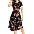 thumbnail image 1 of MLANM Women Short Sleeve Polka Dot Midi Casual Swing Pleated Empire Waist Dress with Pockets, M Floral Black, 1 of 7
