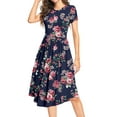 thumbnail image 1 of MLANM Women Short Sleeve Polka Dot Midi Casual Swing Pleated Empire Waist Dress with Pockets, M Floral Navy, 1 of 7